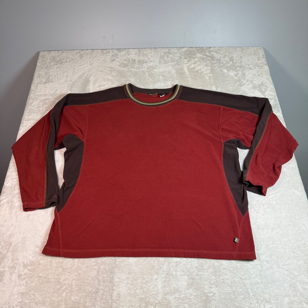 REI Mens XXL Red Brown Colorblock Fleece Crewneck Pullover Long Sleeve Shirt